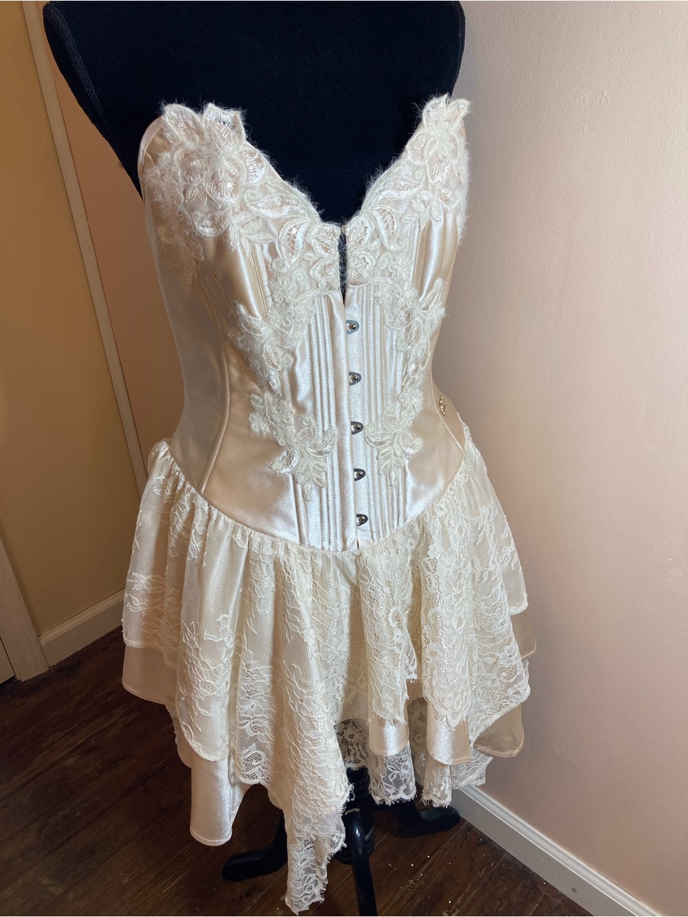 Ivory Lace Corset Mini Dress with Boned Bodice